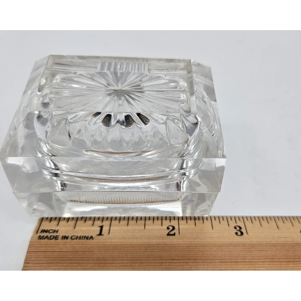 Vintage Style Clear Acrylic Faceted Trinket Jewelry Box Sunburst Design Hinged